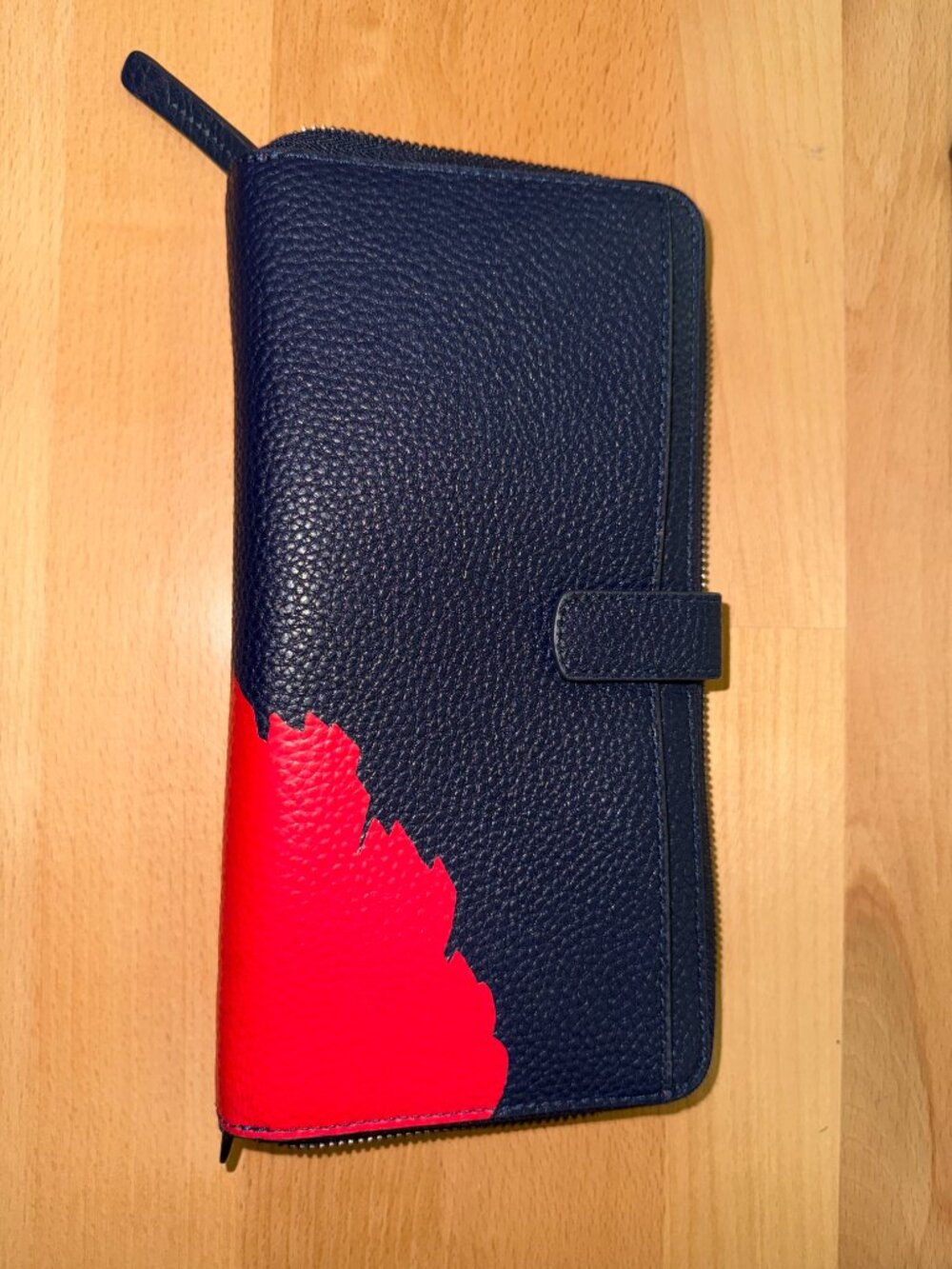 TUMI Leather Zip Around Travel Wallet Passport Organizer Navy Red - Picture 3 of 6